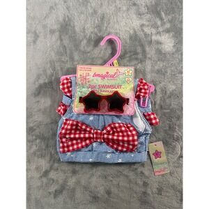 Bmagical by Btween Girls 2pc Swimsuit Star Sunglasses Blue Stripe Gingham 4T NWT
